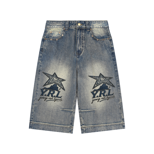 Vintage Wash Baggy Denim Shorts