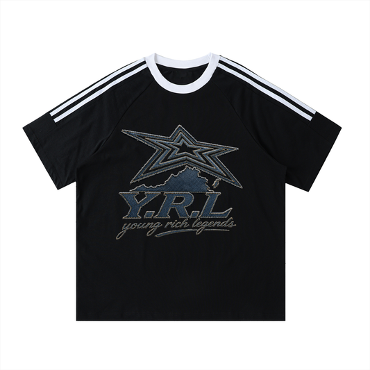 Contrast Tape Crewneck Cotton T-Shirt